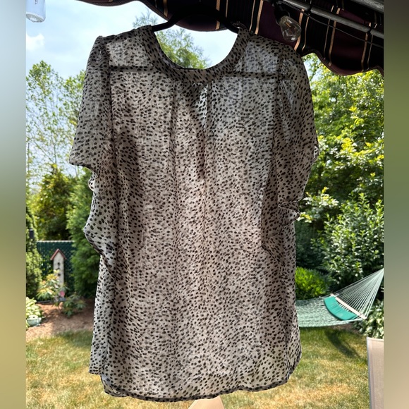 Chaps 1x sheer polyester blouse in olive and white. New with no tag. - Picture 2 of 5